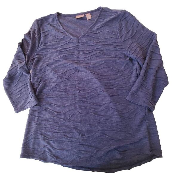 Chicos Womens Tops Quarter Sleeve Blouse V Neckline Relaxed Textured Blue Sz 0 - Picture 5 of 10